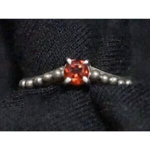 Vintage Sterling Red Stone Ring Beaded Band Stackable Ring 5 3/4